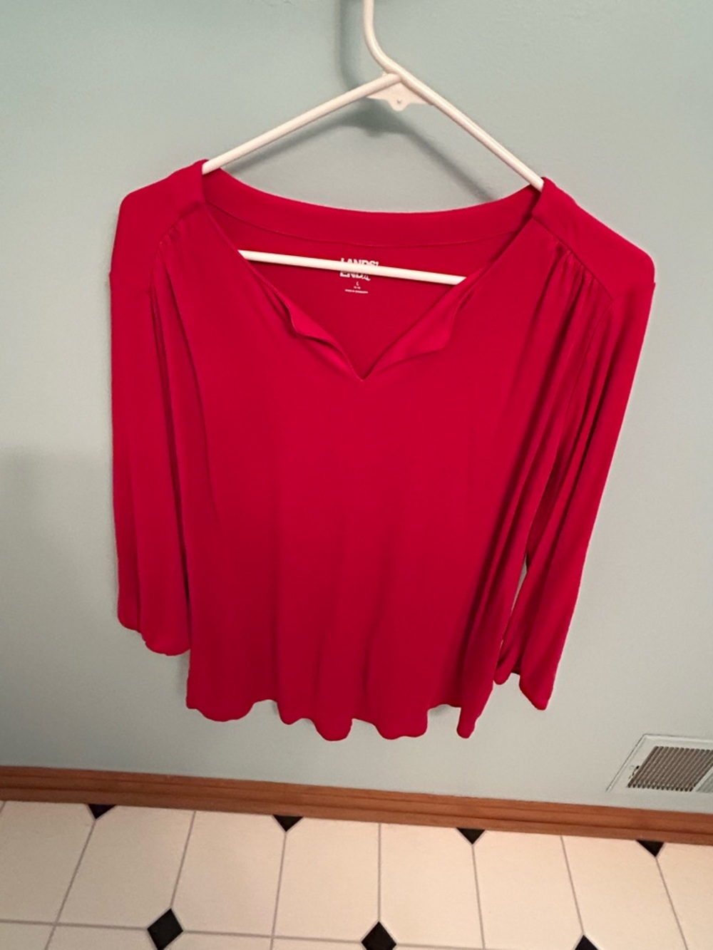 Lands' End Bright Red V-Neck Long Sleeve Top